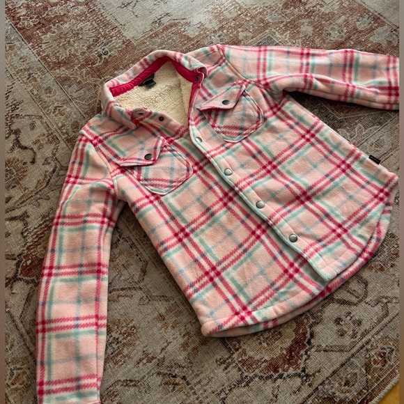 Eddie Bauer plaid print button down fleece jacket - Picture 2 of 5